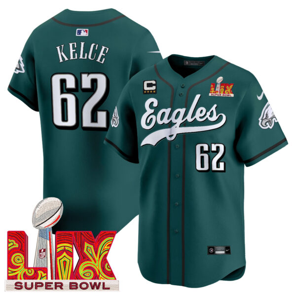 Men's Philadelphia Eagles Midnight Green Super Bowl LIX Vapor Baseball Jersey - All Stitched - Image 4