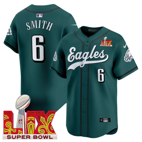 Men's Philadelphia Eagles Midnight Green Super Bowl LIX Vapor Baseball Jersey - All Stitched - Image 5