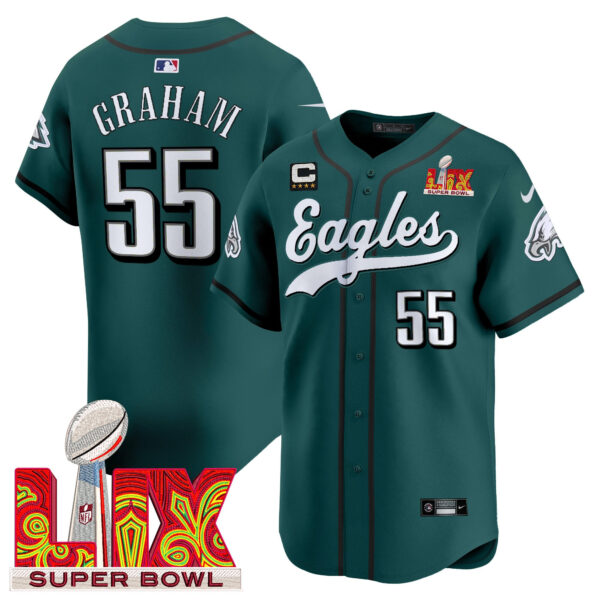 Men's Philadelphia Eagles Midnight Green Super Bowl LIX Vapor Baseball Jersey - All Stitched - Image 6