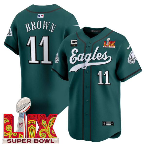 Men's Philadelphia Eagles Midnight Green Super Bowl LIX Vapor Baseball Jersey - All Stitched - Image 8