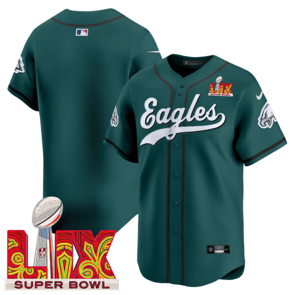 Men's Philadelphia Eagles Midnight Green Super Bowl LIX Vapor Baseball Jersey - All Stitched - Image 10