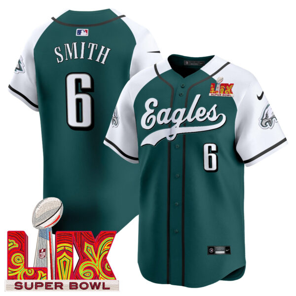 Men's Philadelphia Eagles Midnight Green Super Bowl LIX Vapor Baseball Jersey - All Stitched - Image 35