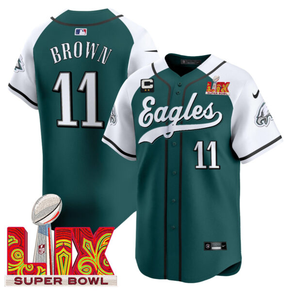 Men's Philadelphia Eagles Midnight Green Super Bowl LIX Vapor Baseball Jersey - All Stitched - Image 38