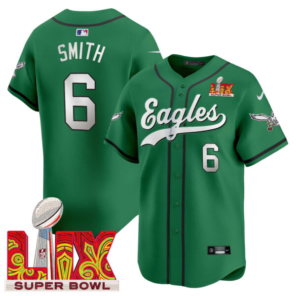 Men's Philadelphia Eagles Midnight Green Super Bowl LIX Vapor Baseball Jersey - All Stitched - Image 45