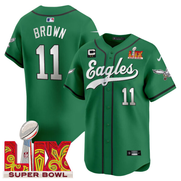 Men's Philadelphia Eagles Midnight Green Super Bowl LIX Vapor Baseball Jersey - All Stitched - Image 48
