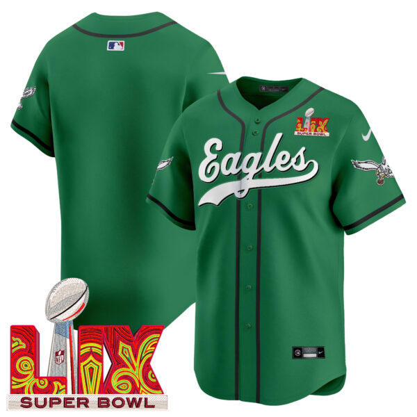 Men's Philadelphia Eagles Midnight Green Super Bowl LIX Vapor Baseball Jersey - All Stitched - Image 50