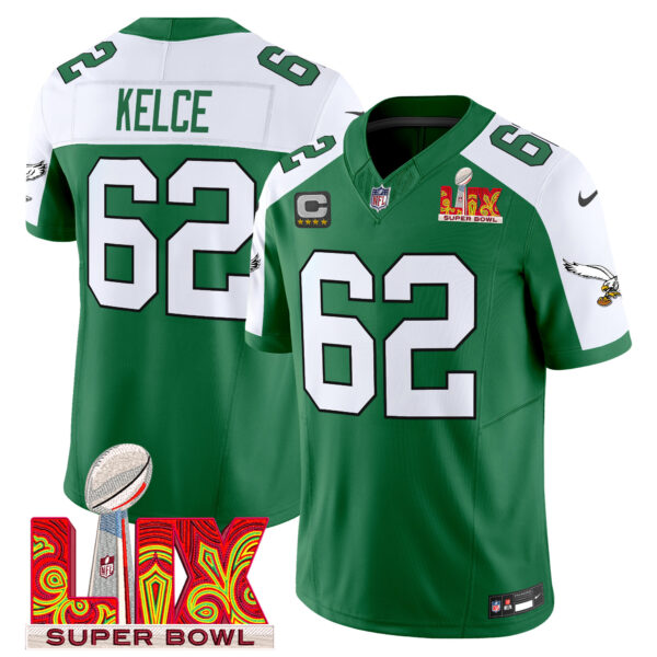 Men's Philadelphia Eagles Kelly Green Super Bowl LIX Patch Vapor Limited Jersey - All Stitched - Image 24