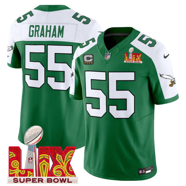 Men's Philadelphia Eagles Kelly Green Super Bowl LIX Patch Vapor Limited Jersey - All Stitched - Image 27