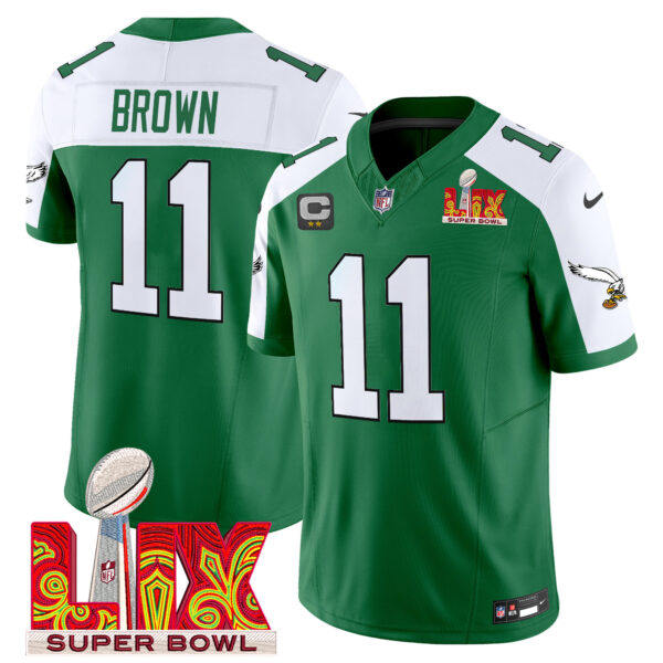 Men's Philadelphia Eagles Kelly Green Super Bowl LIX Patch Vapor Limited Jersey - All Stitched - Image 29