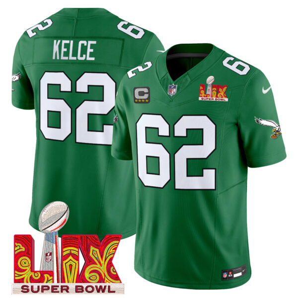 Men's Philadelphia Eagles Kelly Green Super Bowl LIX Patch Vapor Limited Jersey - All Stitched - Image 34