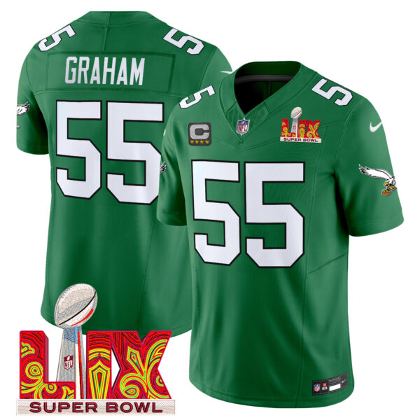 Men's Philadelphia Eagles Kelly Green Super Bowl LIX Patch Vapor Limited Jersey - All Stitched - Image 37