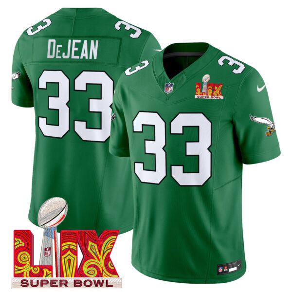 Men's Philadelphia Eagles Kelly Green Super Bowl LIX Patch Vapor Limited Jersey - All Stitched - Image 40