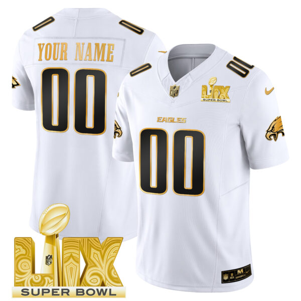 Philadelphia Eagles Super Bowl LIX Patch Gold Vapor Limited Custom Jersey - All Stitched - Image 2