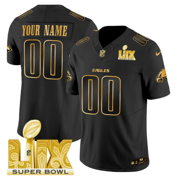 Philadelphia Eagles Super Bowl LIX Patch Gold Vapor Limited Custom Jersey - All Stitched - Image 3