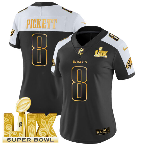 Women's Philadelphia Eagles Super Bowl LIX Patch Gold Vapor Limited Jersey - All Stitched - Image 2