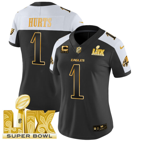 Women's Philadelphia Eagles Super Bowl LIX Patch Gold Vapor Limited Jersey - All Stitched - Image 3