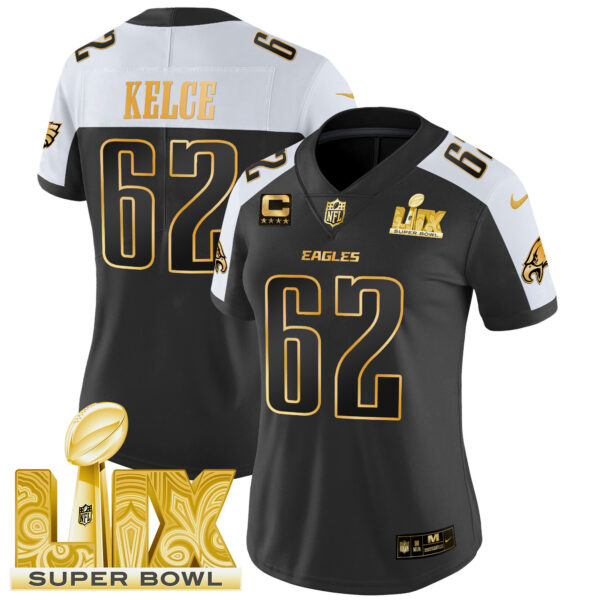 Women's Philadelphia Eagles Super Bowl LIX Patch Gold Vapor Limited Jersey - All Stitched - Image 4