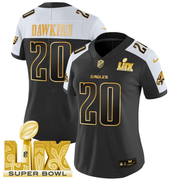 Women's Philadelphia Eagles Super Bowl LIX Patch Gold Vapor Limited Jersey - All Stitched - Image 8