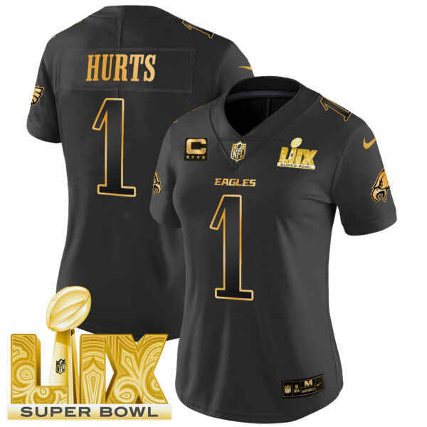 Women's Philadelphia Eagles Super Bowl LIX Patch Gold Vapor Limited Jersey - All Stitched - Image 13