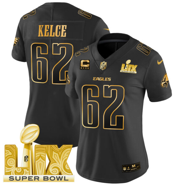 Women's Philadelphia Eagles Super Bowl LIX Patch Gold Vapor Limited Jersey - All Stitched - Image 14