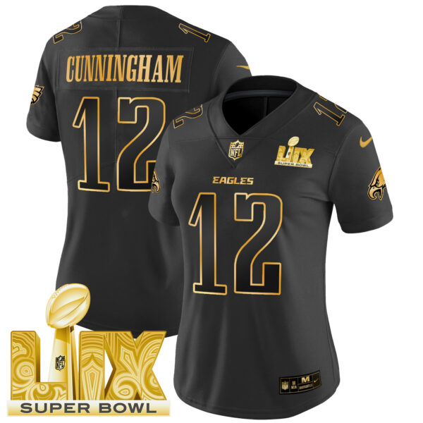 Women's Philadelphia Eagles Super Bowl LIX Patch Gold Vapor Limited Jersey - All Stitched - Image 16