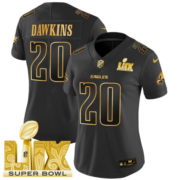 Women's Philadelphia Eagles Super Bowl LIX Patch Gold Vapor Limited Jersey - All Stitched - Image 18
