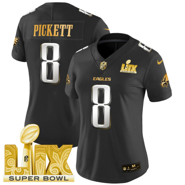 Women's Philadelphia Eagles Super Bowl LIX Patch Gold Vapor Limited Jersey - All Stitched - Image 22