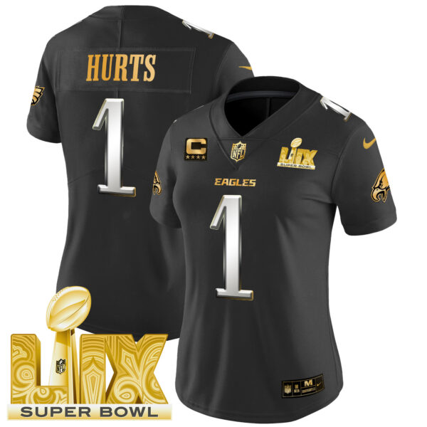 Women's Philadelphia Eagles Super Bowl LIX Patch Gold Vapor Limited Jersey - All Stitched - Image 23