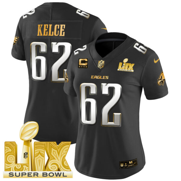 Women's Philadelphia Eagles Super Bowl LIX Patch Gold Vapor Limited Jersey - All Stitched - Image 24