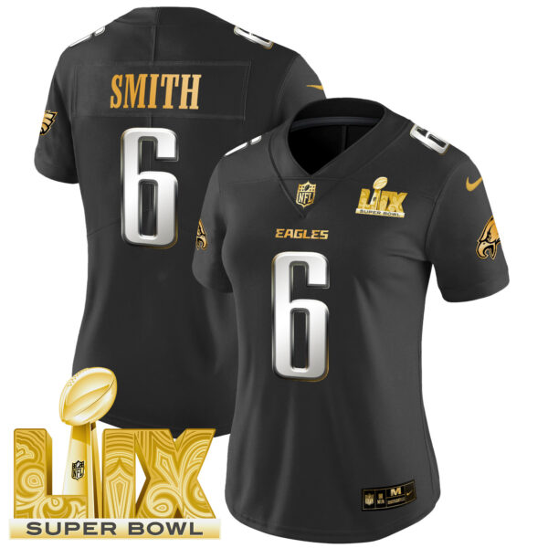 Women's Philadelphia Eagles Super Bowl LIX Patch Gold Vapor Limited Jersey - All Stitched - Image 25
