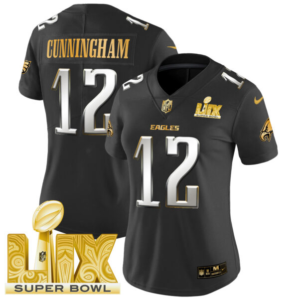 Women's Philadelphia Eagles Super Bowl LIX Patch Gold Vapor Limited Jersey - All Stitched - Image 26