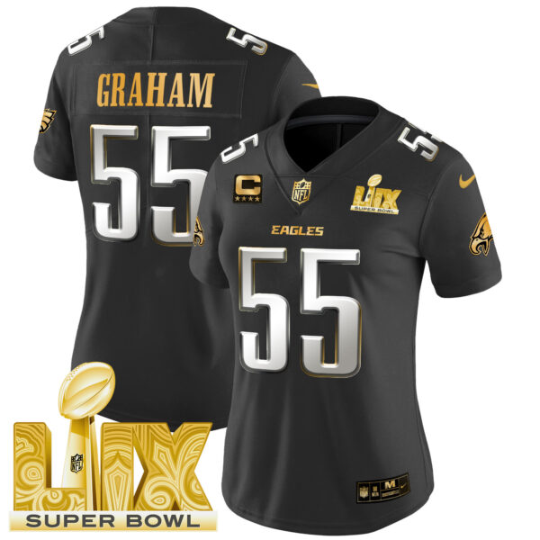 Women's Philadelphia Eagles Super Bowl LIX Patch Gold Vapor Limited Jersey - All Stitched - Image 27
