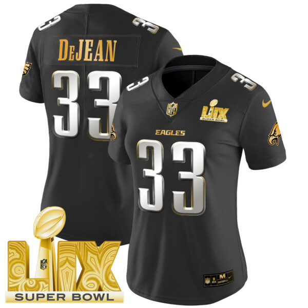 Women's Philadelphia Eagles Super Bowl LIX Patch Gold Vapor Limited Jersey - All Stitched - Image 30