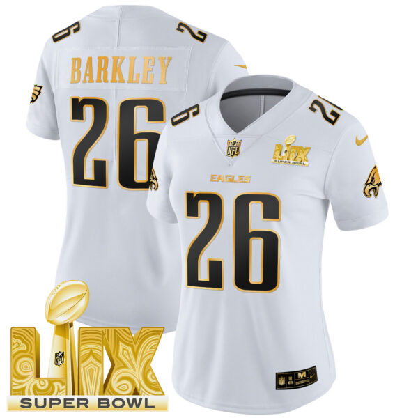 Women's Philadelphia Eagles Super Bowl LIX Patch Gold Vapor Limited Jersey - All Stitched - Image 31