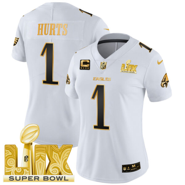 Women's Philadelphia Eagles Super Bowl LIX Patch Gold Vapor Limited Jersey - All Stitched - Image 33