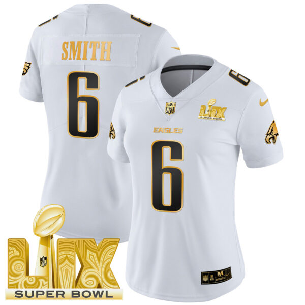 Women's Philadelphia Eagles Super Bowl LIX Patch Gold Vapor Limited Jersey - All Stitched - Image 35
