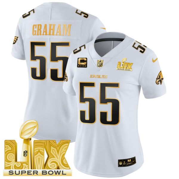 Women's Philadelphia Eagles Super Bowl LIX Patch Gold Vapor Limited Jersey - All Stitched - Image 37