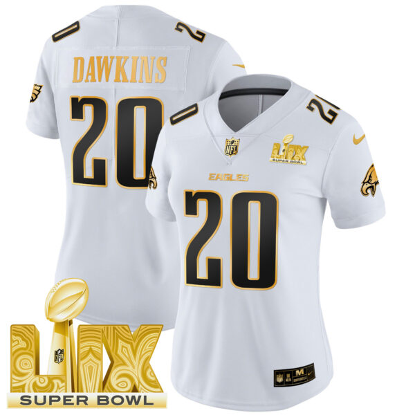 Women's Philadelphia Eagles Super Bowl LIX Patch Gold Vapor Limited Jersey - All Stitched - Image 38