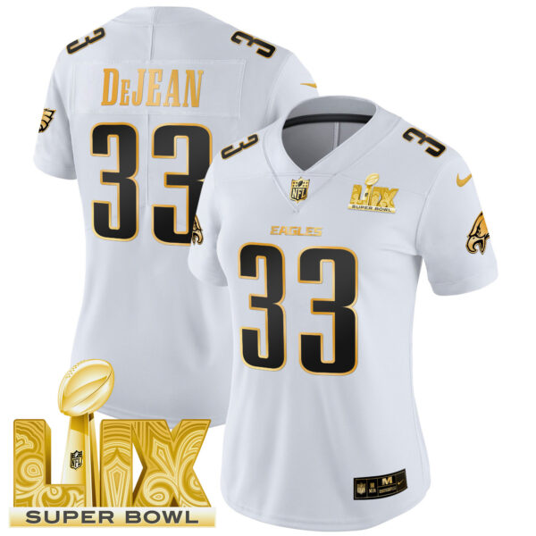 Women's Philadelphia Eagles Super Bowl LIX Patch Gold Vapor Limited Jersey - All Stitched - Image 40