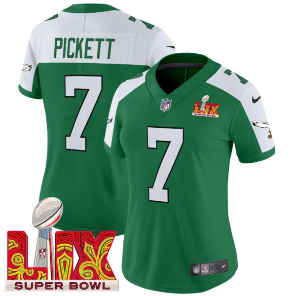 Women's Philadelphia Eagles Kelly Green Super Bowl LIX Patch Vapor Limited Jersey - All Stitched - Image 23