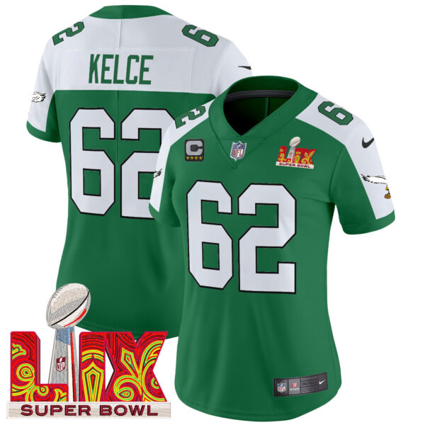 Women's Philadelphia Eagles Kelly Green Super Bowl LIX Patch Vapor Limited Jersey - All Stitched - Image 25