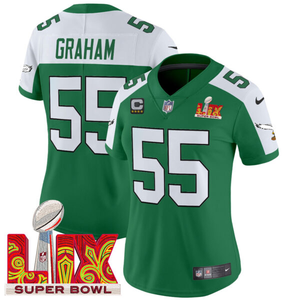 Women's Philadelphia Eagles Kelly Green Super Bowl LIX Patch Vapor Limited Jersey - All Stitched - Image 28