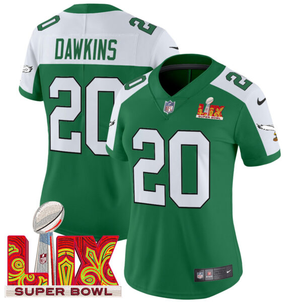 Women's Philadelphia Eagles Kelly Green Super Bowl LIX Patch Vapor Limited Jersey - All Stitched - Image 29