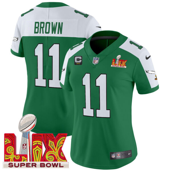 Women's Philadelphia Eagles Kelly Green Super Bowl LIX Patch Vapor Limited Jersey - All Stitched - Image 30