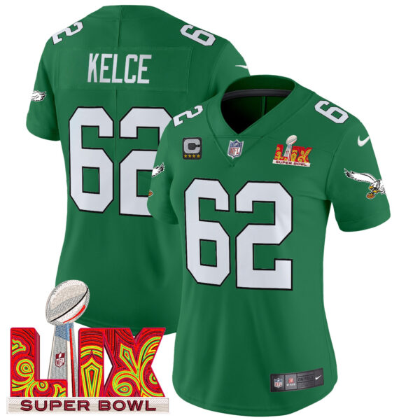 Women's Philadelphia Eagles Kelly Green Super Bowl LIX Patch Vapor Limited Jersey - All Stitched - Image 35