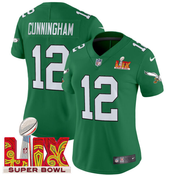 Women's Philadelphia Eagles Kelly Green Super Bowl LIX Patch Vapor Limited Jersey - All Stitched - Image 37