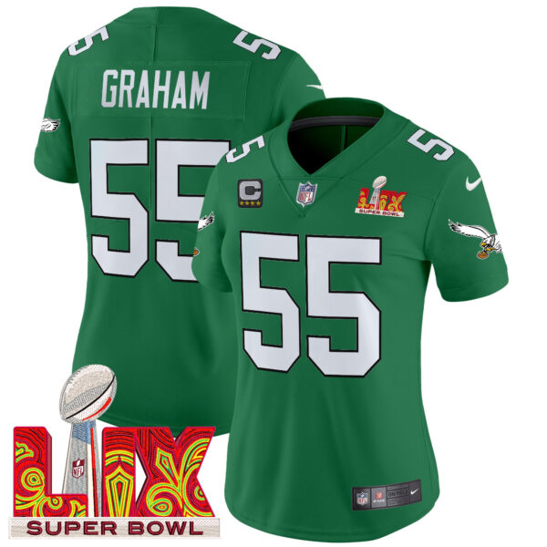 Women's Philadelphia Eagles Kelly Green Super Bowl LIX Patch Vapor Limited Jersey - All Stitched - Image 38