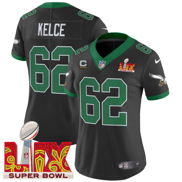 Women's Philadelphia Eagles Kelly Green Super Bowl LIX Patch Vapor Limited Jersey - All Stitched - Image 44