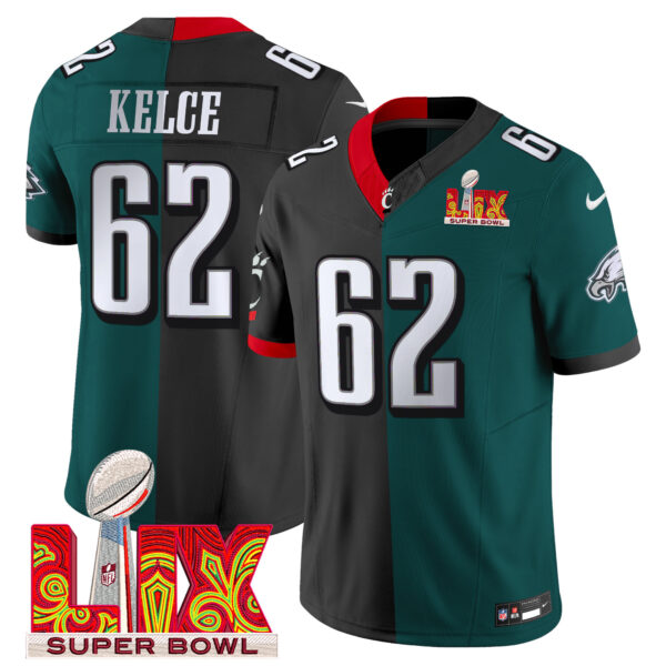 Split Philadelphia Eagles Midnight Green Super Bowl LIX & College Football Vapor Limited Jersey - All Stitched - Image 6