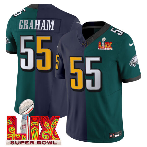 Split Philadelphia Eagles Midnight Green Super Bowl LIX & College Football Vapor Limited Jersey - All Stitched - Image 9